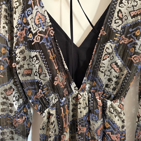 TOPSHOP Women Size 2 Floral Velvet 70s Style Front Slits Midi Dress Gold Fairy - Picture 4 of 14